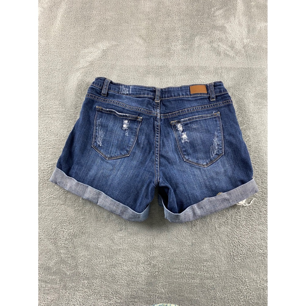 Judy Blue Los Angeles Womens Distressed Denim Shorts Dark Wash Cuffed Size L - Picture 12 of 14